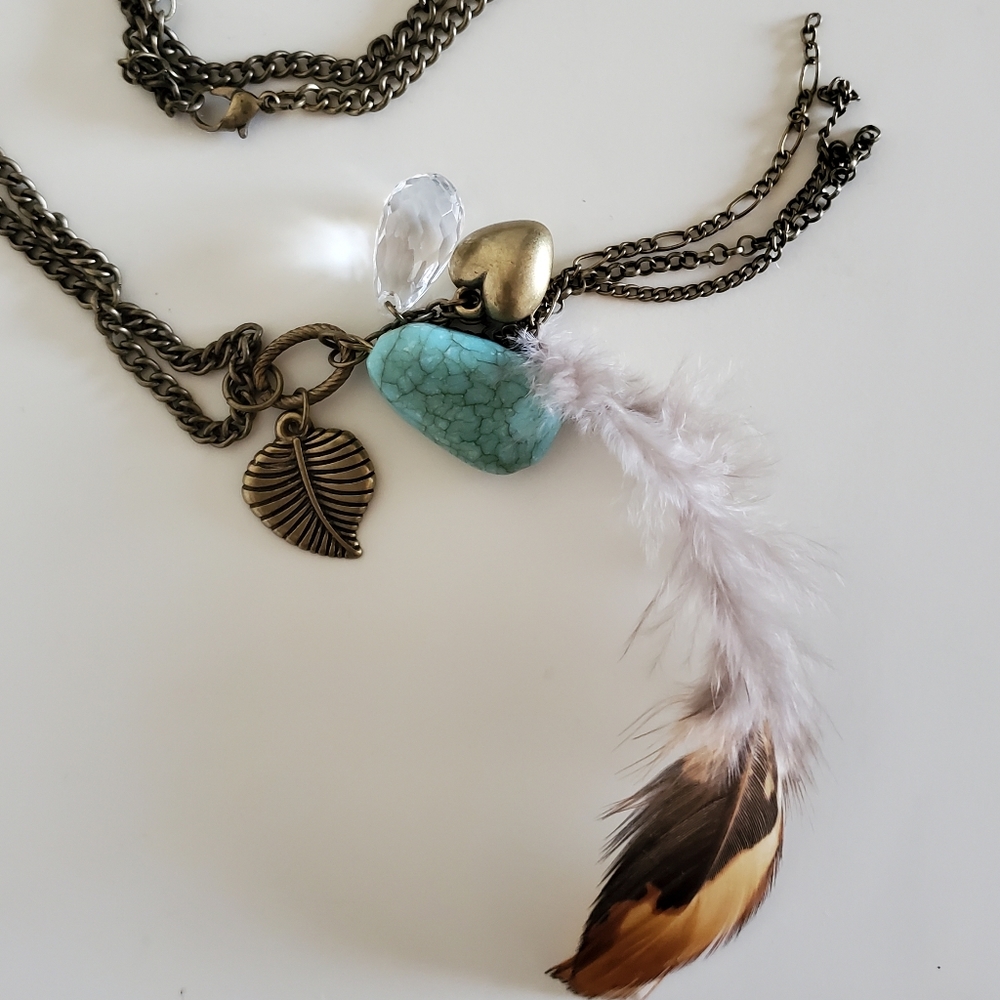 American Eagle feather and stone necklace